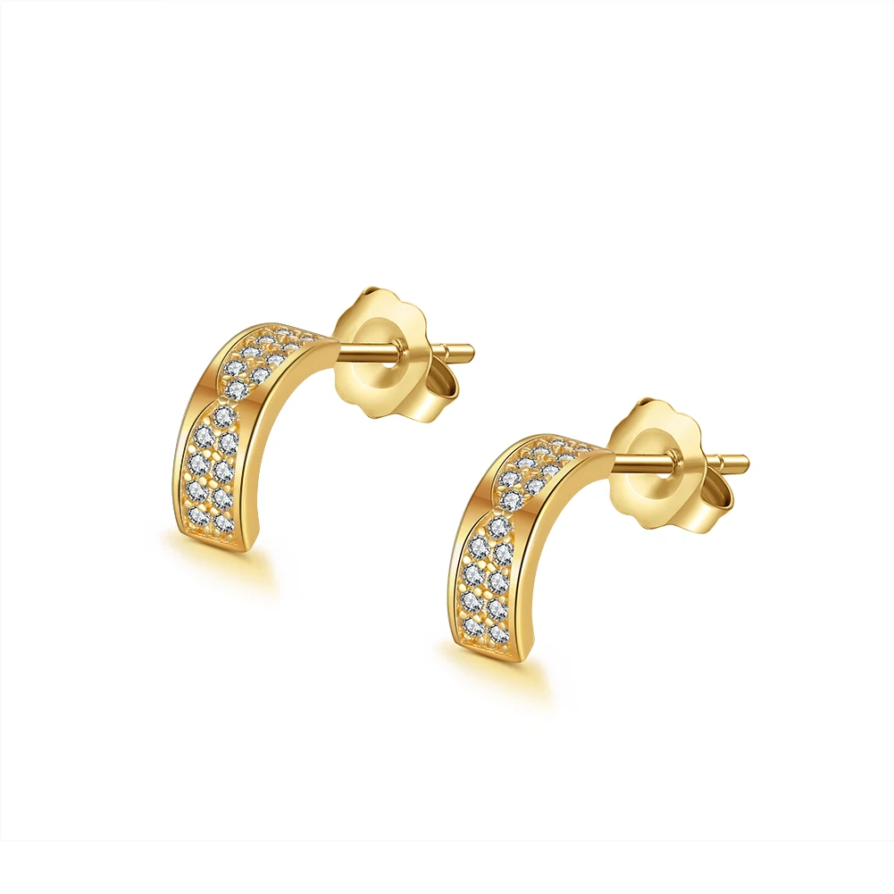 

RINNTIN APE16 Small Gold Plated Minimalist Women Jewelry 925 sterling silver C Shaped Stud Earrings, 14k gold