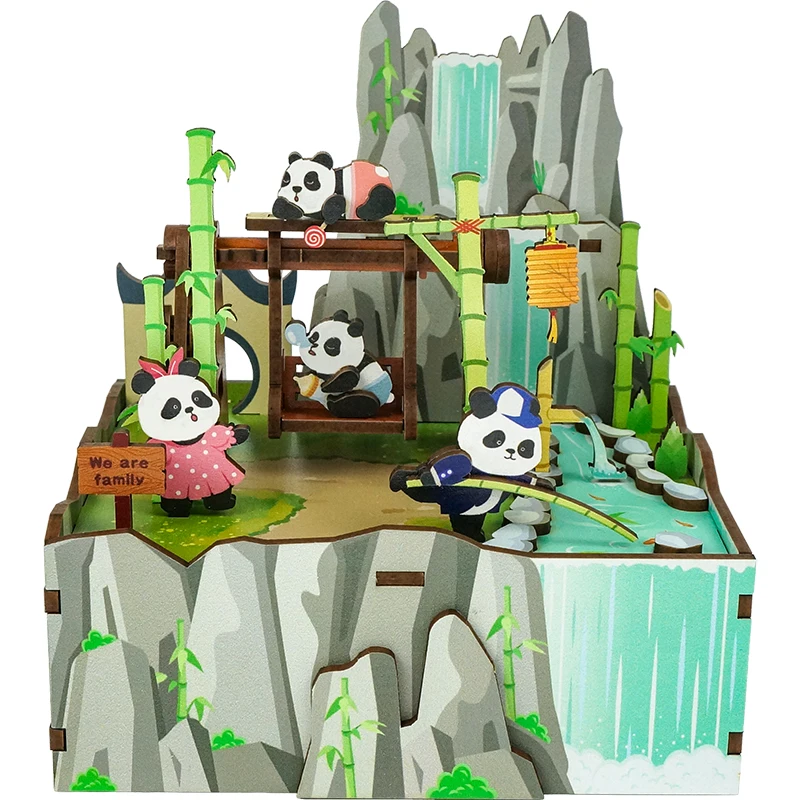 

Tonecheer Pandas' Home music box wood jigsaw for kids wooden 3d puzzle You Are My Sunshine