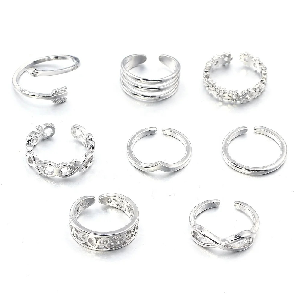 

Gaby Adjustable Toe Rings for Women Summer Beach Silver Toe Ring Set of 8-piece Foot Jewelry