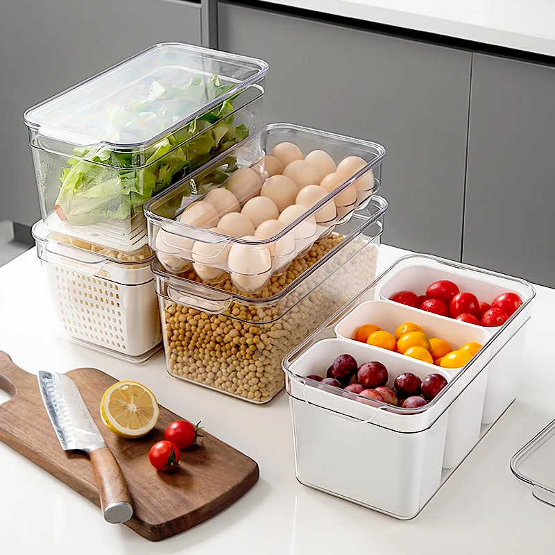 

Bpa Free Plastic Kitchen Food container Pantry Cabinet Refrigerator Clear Storage Organizing Bin with Handles Organizer jar