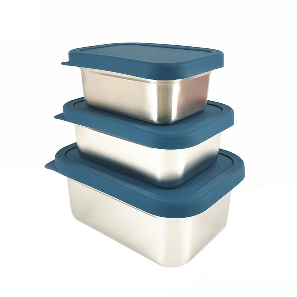 

LIHONG Custom Logo Stainless Steel Lunch Box Metal Food Storage Container Boxes With Silicone Lid Lunch Box For Kids, Blue