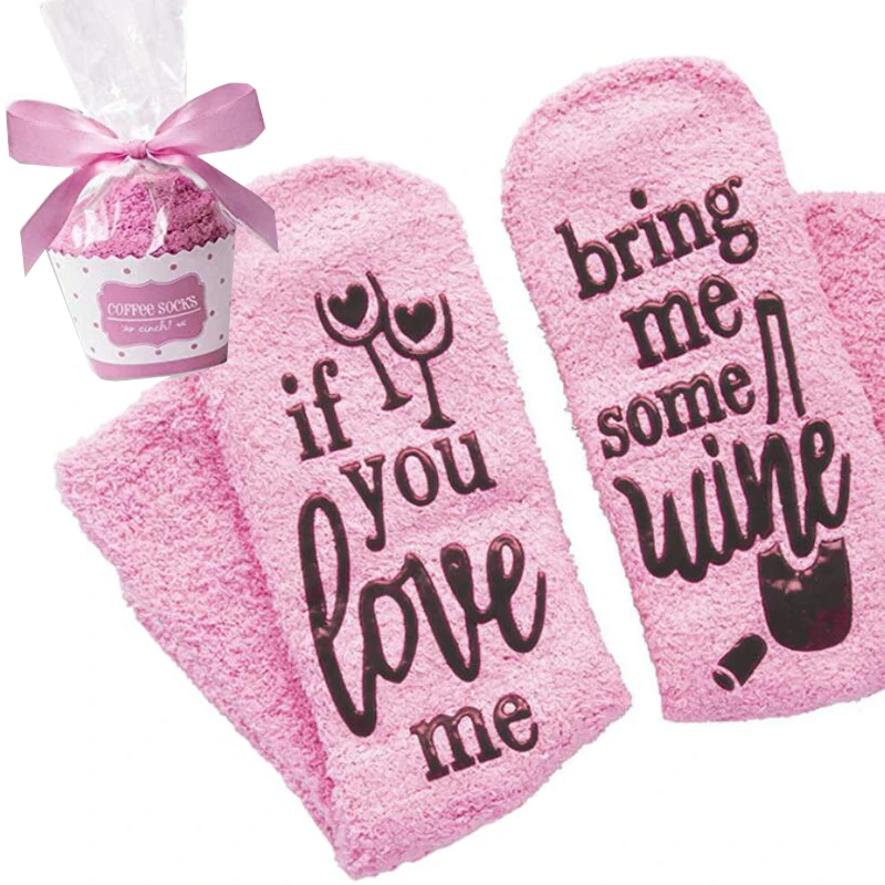 

2019 New Pink Fuzzy Socks IF YOU CAN READ THIS BRING ME SOME WINE Socks Funny Novelty Socks