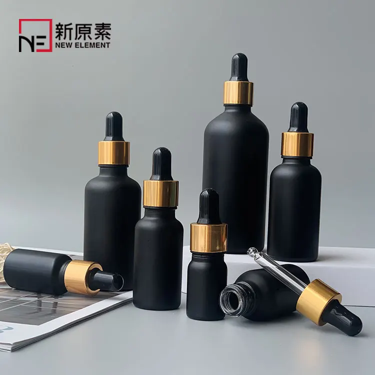 

New Element 10 ml black matte essential oil dropper bottle for cosmetic packaging
