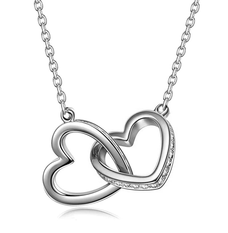 

valentines day jewelry gifts 925 silver double interlocking two color heart necklace