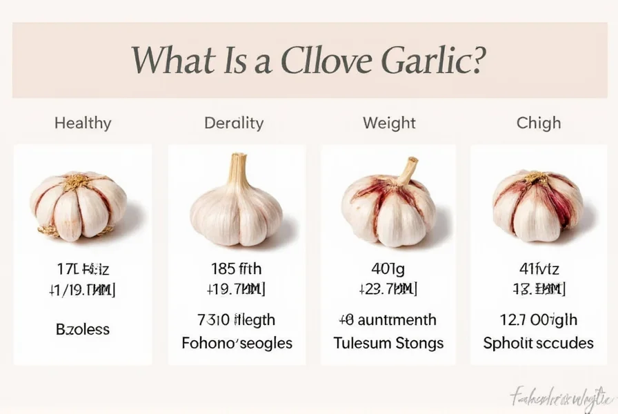 Close-up photograph of a single peeled garlic clove next to a measuring spoon showing its size