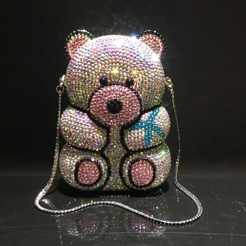 

Newest Fashion Teddy Bear Evening Bag Panda Evening Purse Rhinestone Clutch Crystal Party Wedding Bridal Animal Evening Clutch, Customized