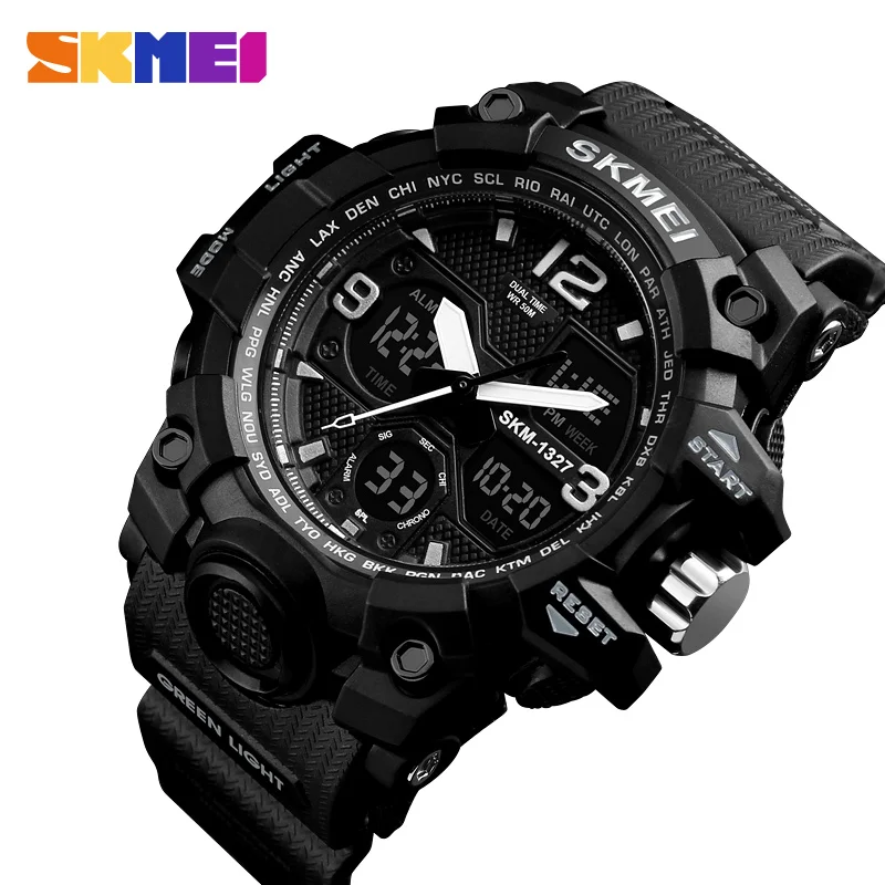 

SKMEI 1327 Fashion Casual Sport Watch Men Digital Chrono 5Bar Waterproof Watches Dual Display Wristwatches