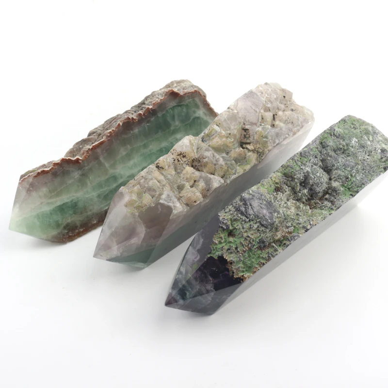 

Wholesale Natural Crystal Polishing Tower Healing Gemstone Large Size Fluorite Semi-polished Wand Points