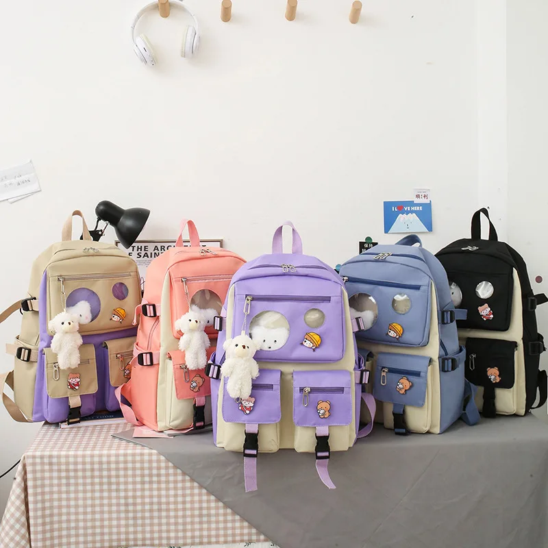 

4 Pcs Doll School bag Female High and Junior School Handbag Set Campus Students  Capacity Backpack Kit, 5 colors