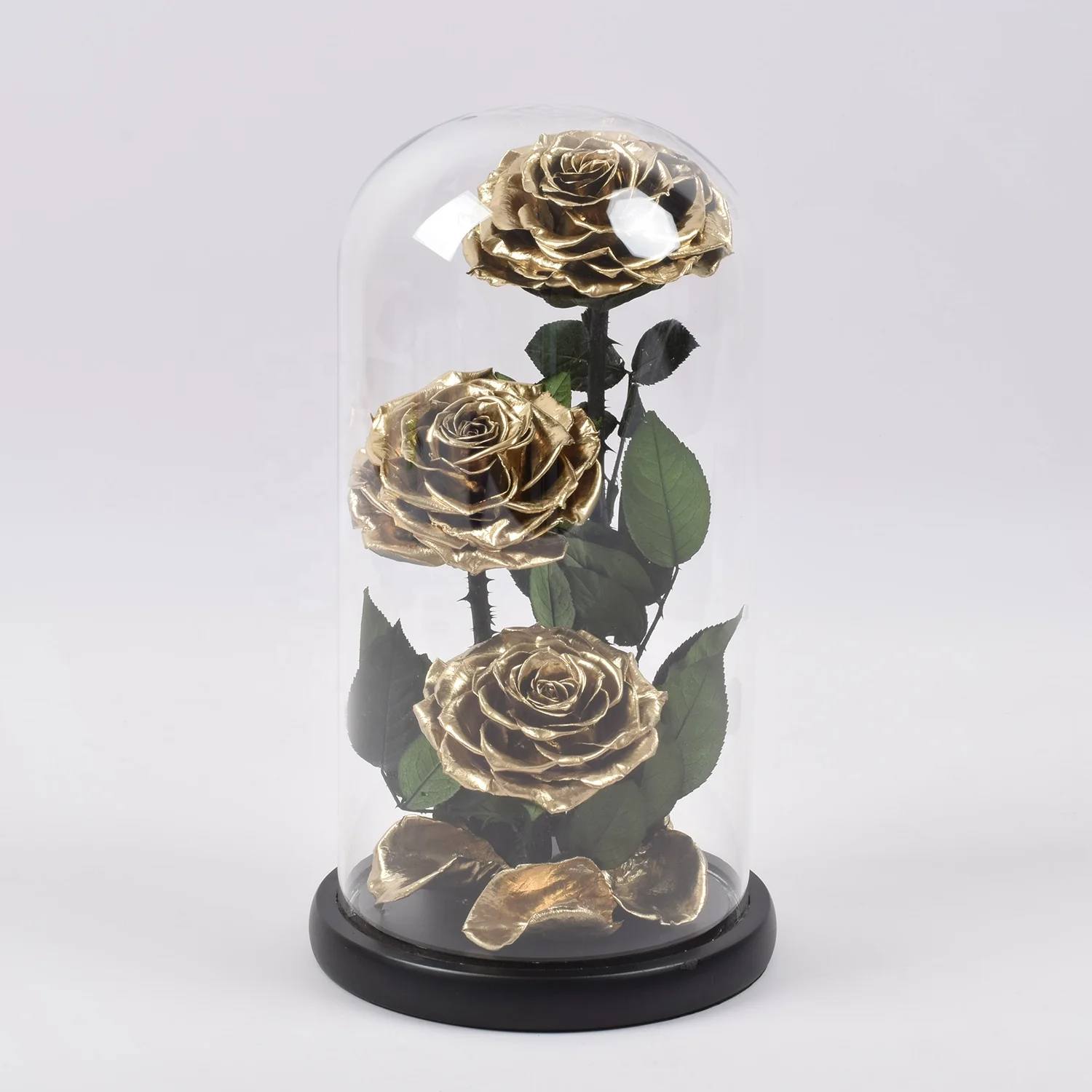 

15*30cm Golden Color Wholesale Forever Eternal Everlasting Preserved Roses in Glass Dome Gift Box for Valentine's Day, Red