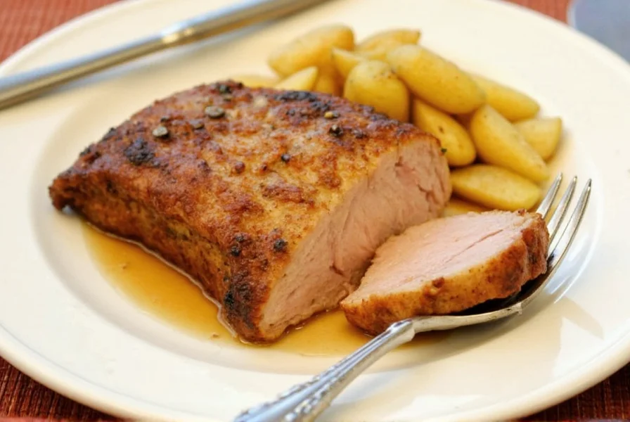 A happy family enjoying apple pork chops at a dining table