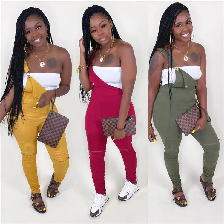 

Woman Solid Color All-Match Ladies Casual Streetwear Solid Color Casual Zipper Pleated Adjustable All-Match Ladies Overalls, Customized color