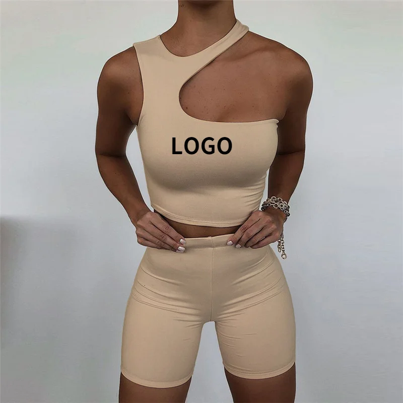 

ODM/OEM 2 Piece Set Women 2021 Basic Casual Crop Tops Biker Shorts Co-ord Suit Female High Waist Sportswear