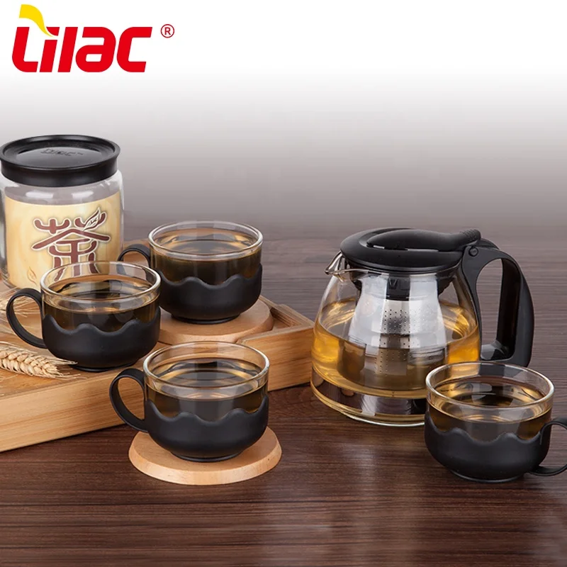 

Lilac BSCI SGS LFGB 700ml+150ml*4 top seller 6pcs glass china tea cup teapot loose leaf small tea cup set for nuts