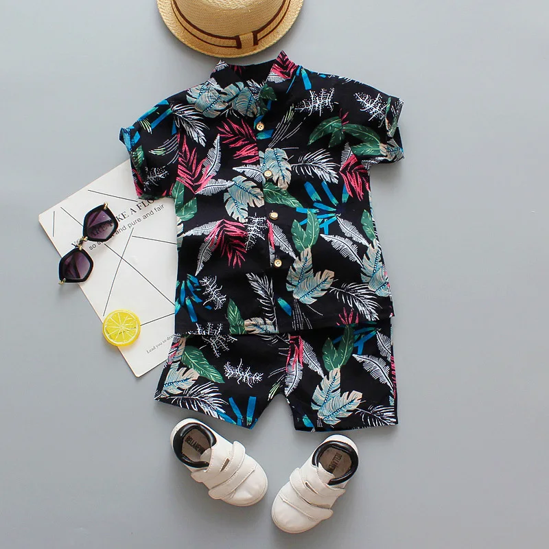 

New style baby boys summer fancy print shirts suit Children's short sleeved shirt + shorts toddler boys clothing set, Picture