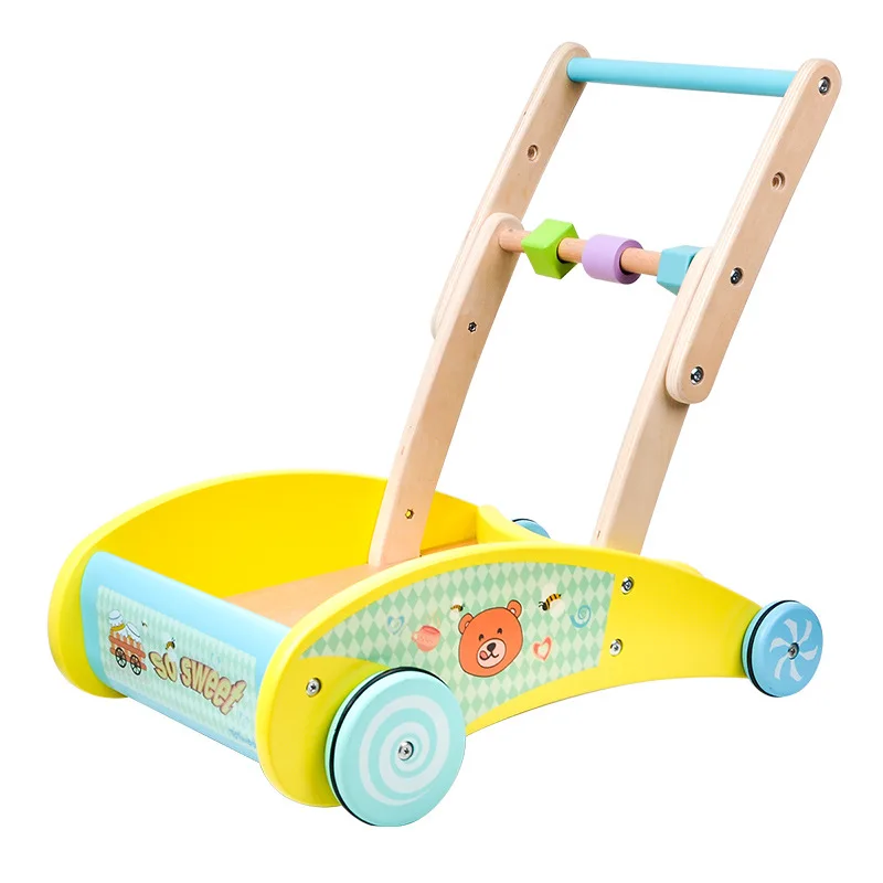 

New design wood learning walker toy Learning Walker Roll Cart Push Children Baby Wooden Walker Toy, Colorful