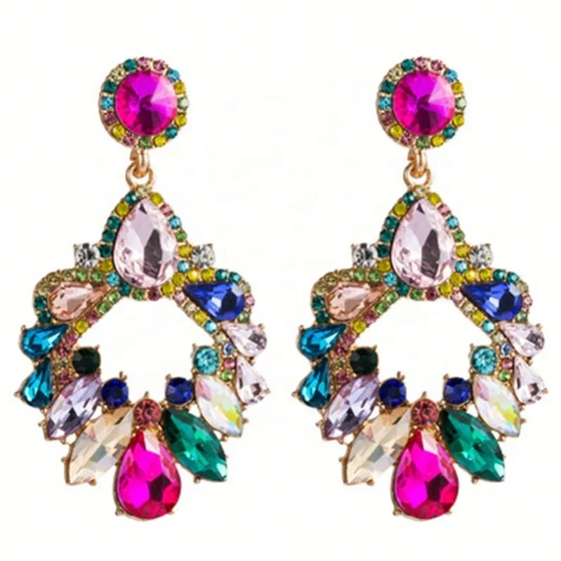 

Fashion Vintage Rhinestone Luxury Jeweled Pendant Earrings For Women, Colorful