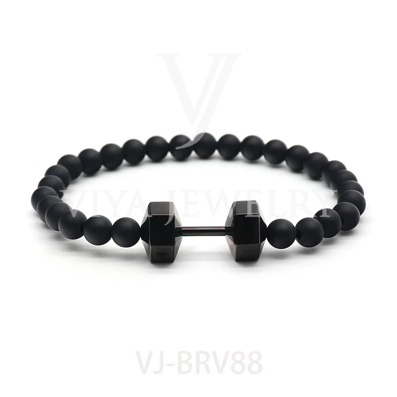 

Unisex Bracelet Classic Black Dumbbell Stone Beads Bracelet Onyx Beads Bracelet