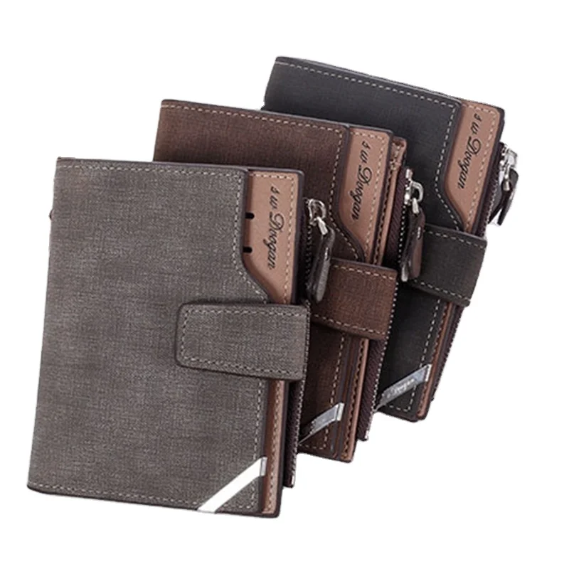 

New Arrival Men's Short Wallets Retro Stripes Casual Vintage Card Holder Canvas Pu Leather Man Wallet, 3 colors