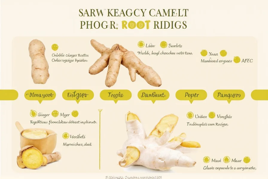 Close-up photograph of fresh ginger root showing knobby texture, tan skin, and pale yellow interior with growth nodes clearly visible