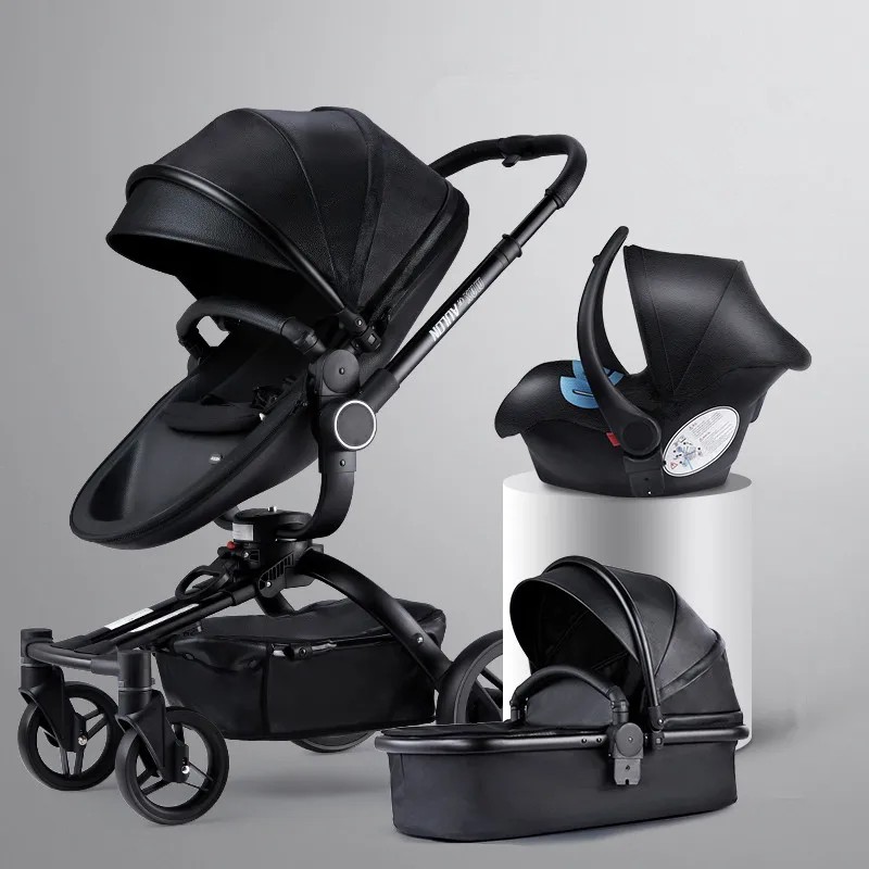 

Aulon Fast Shipping 360 Degree PU Leather 3 In 1 Luxury Folding Baby Trolley Scooter Stroller For Adult Travel System