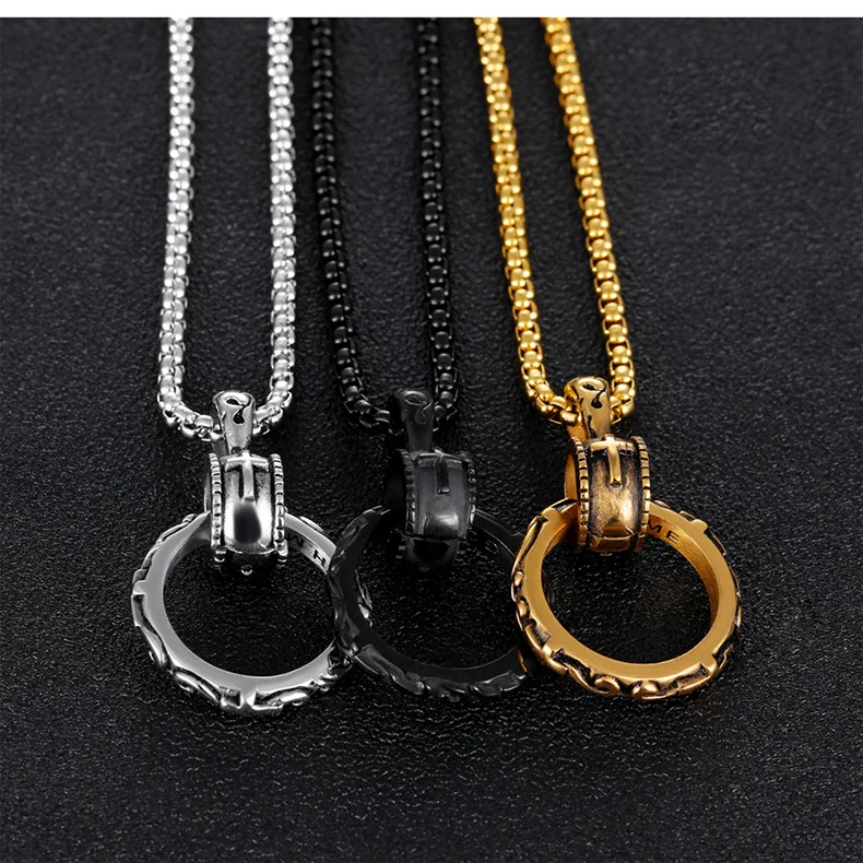 

Jessy Fashion 2021 New Designer Jewelry Stainless Steel Necklace Classical Women Couple Men Cross Ring Necklace, As shown