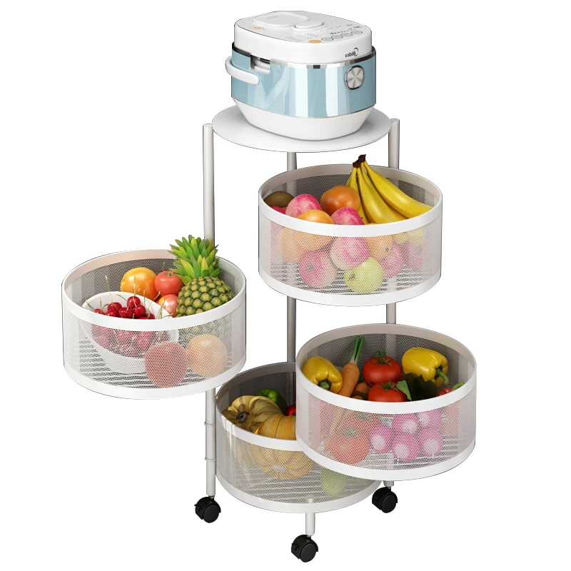 

Modern simple multi-functional Kitchen 4 layers of White round revolving metal material basket, Customized