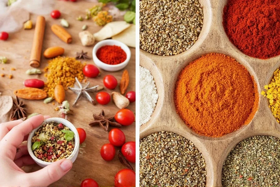 Spice rack with colorful spice jars