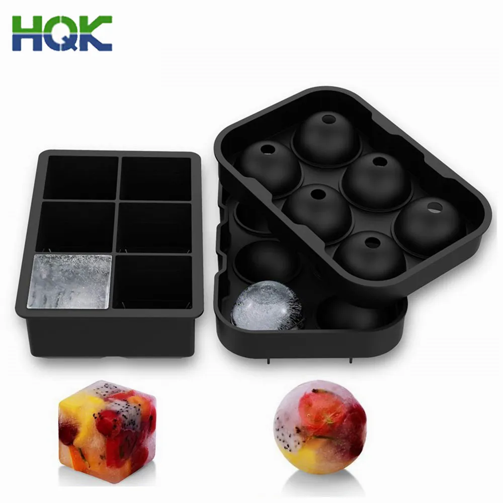 

Reusable BPA Free Food Grade Approved Silicone Ice Cube Trays Set of 2 Sphere Ice Ball Maker Large Square Mould, Customized color