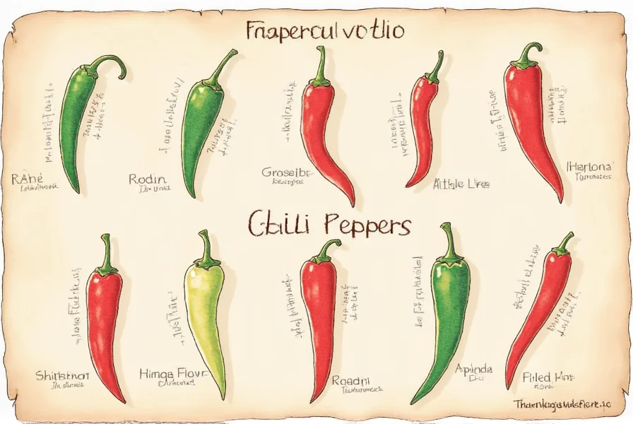 Various chili peppers used in different cuisines