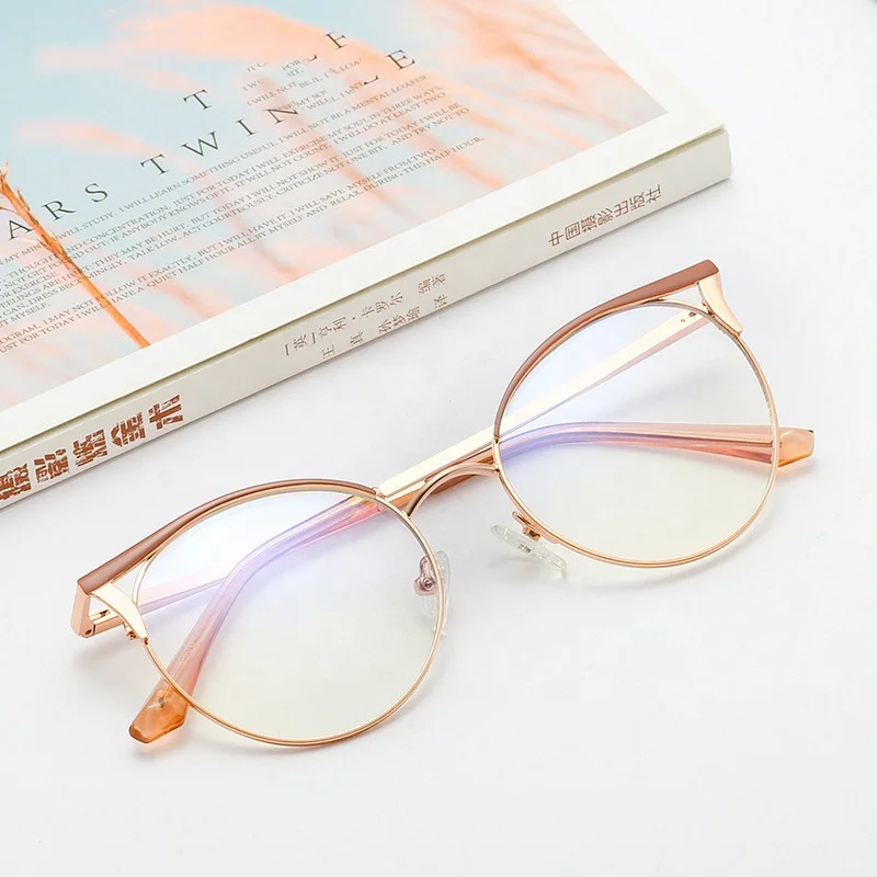 

Jiuling Eyewear round metal frame resin nose pad glasses custom myopia oculos women student anti glare computer eyeglasses