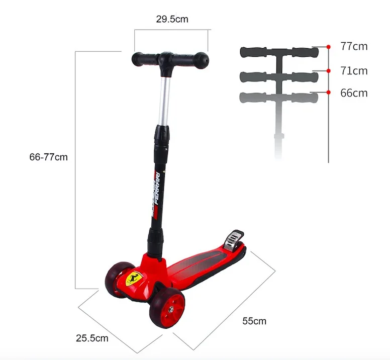 

high quality Ferrari kid's Adjustable height folable twist scooter with led light