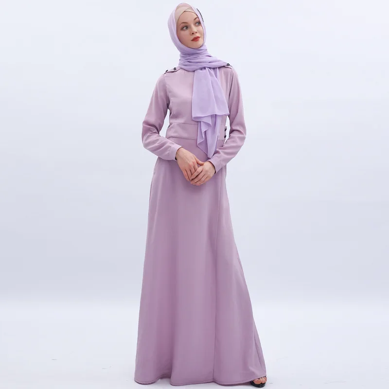 

Modern Middle East Abaya Dubai Turkey Solid Color Simple Modest Kaftan Islamic Clothing Abaya Muslim Dresses For Women, Purple