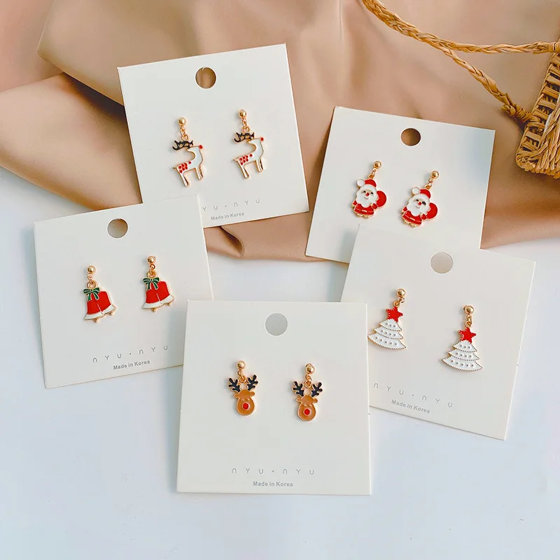 

New Christmas Jewelry Santa Claus Elk Bell Christmas Snowflake Tree Simple Christmas Earrings For Women