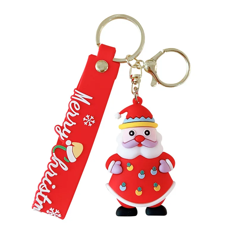 

New design Santa Claus Christmas Snowman tree deer Keychain 3d pvc rubber pendant Christmas keychain Gift