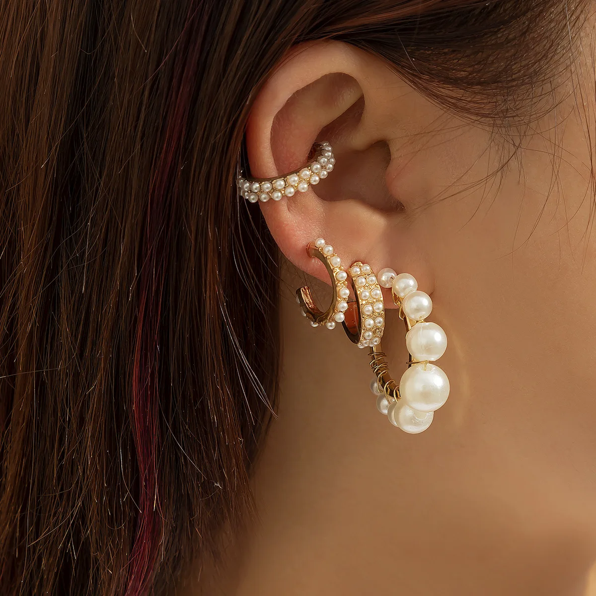 

Elegant Women Jewelry White Imitation Pearl Stud Earring Set