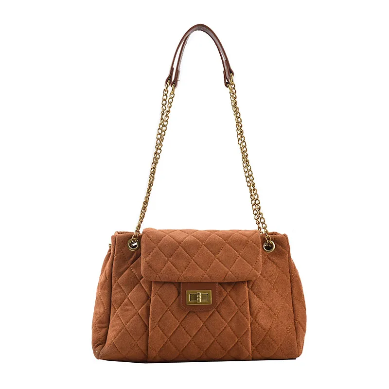 

Fashion solid color rhombus quilted line chain handbag trendy frosted turn lock shoulder bag simple temperament messenger bag