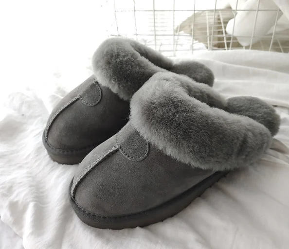 

Women's Fashion Sheep Skin Slippers House Fur Sheepskin Leather Memory Foam Slipper