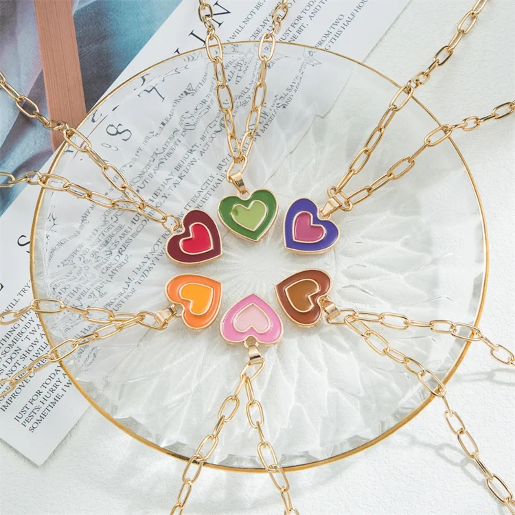 

Fashion jewelry Gold plated bead chain necklace Colorful Heart Metal Charm Pendant Stainless Steel Necklace, Gold color