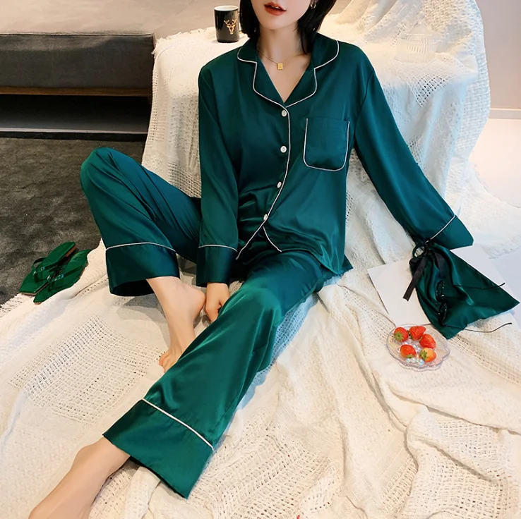 

High quality Women Pajamas Suit Soft satin Pajama Sleepwear, Customized color