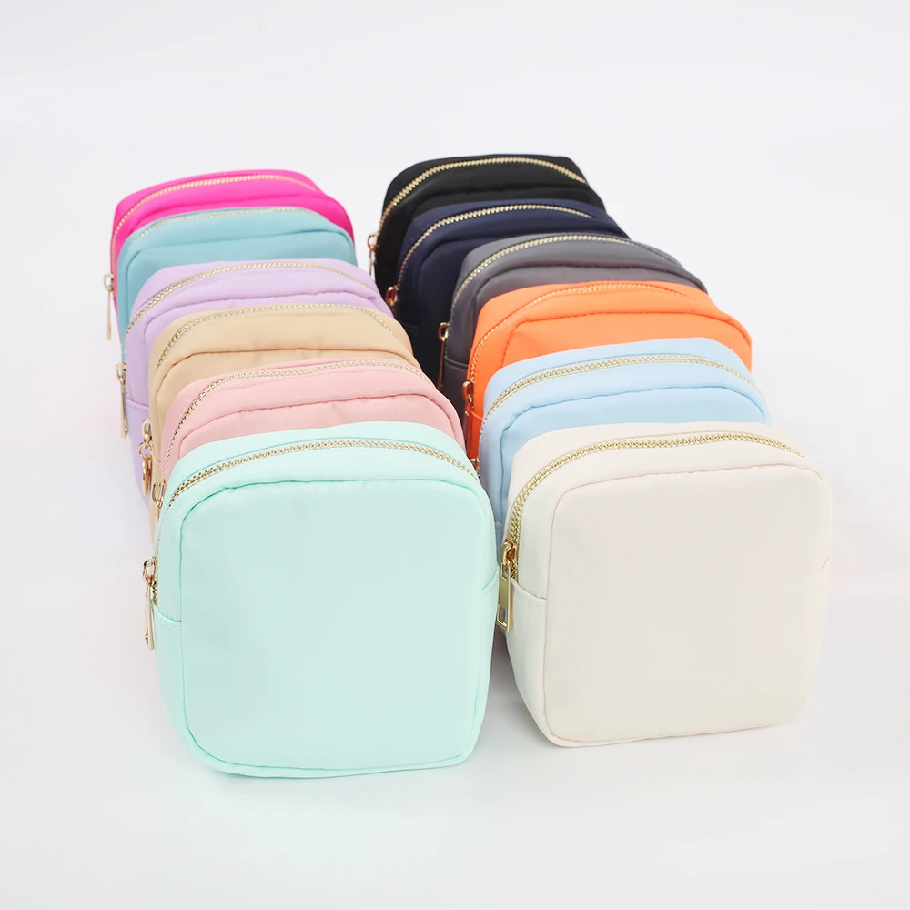 

Stock New 18 Multi Colors No MOQ Nylon Portable Waterproof Makeup Pouch for Girls Women Christmas Gift Mini Small Cosmetic Bag