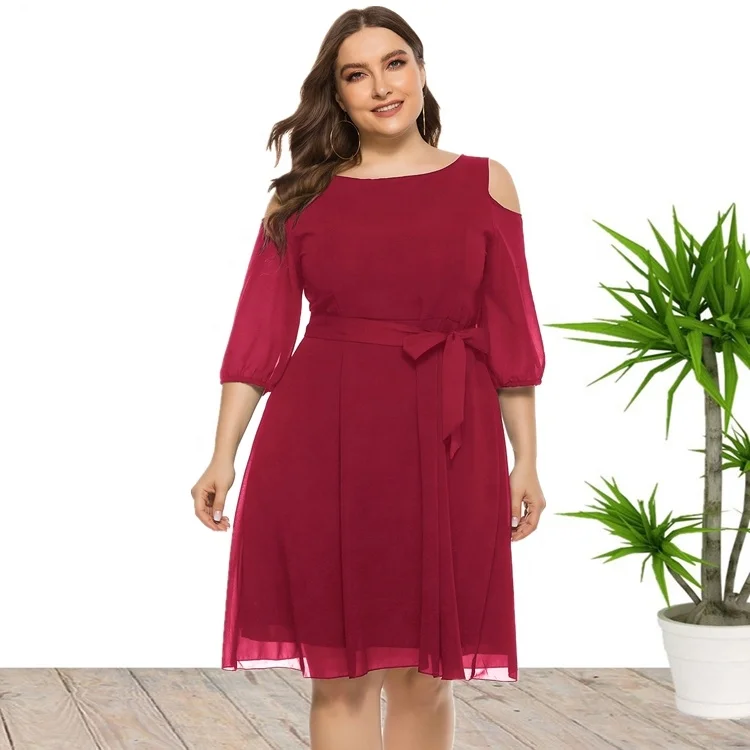 

2020 New Arrival 5XL Plus Size Cold Shoulder Summer Chiffon Midi Dresses For Women Wholesale China