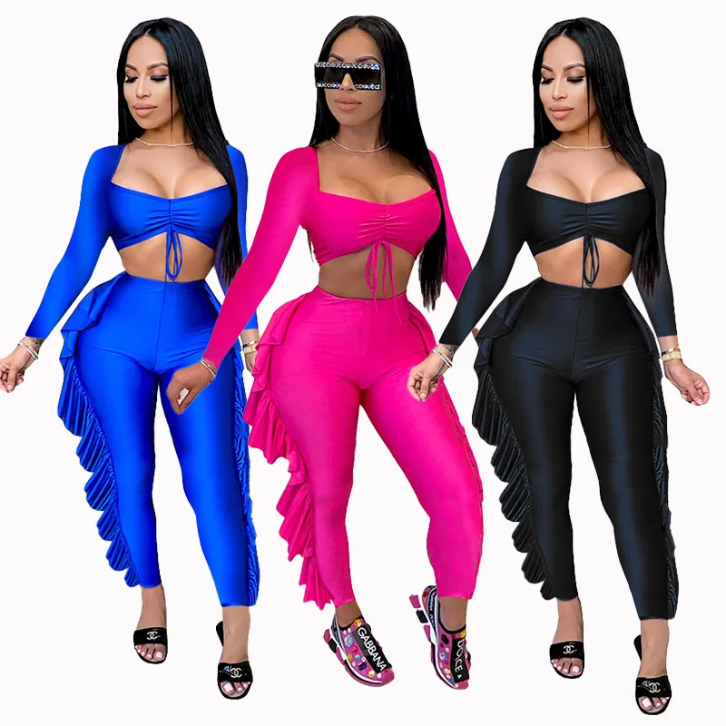 

Women Two Piece Set Fall Sexy Clothing Jumpsuits Women Crop Tops Fashion Tassel Pants Trousers Women 2 Piece Set