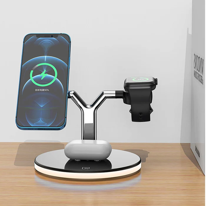 

Night Light 15W 3 in 1 Table Lamp Magnet Wireless Charger for iPhone 12, Black white
