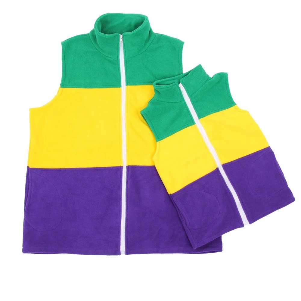 

Wholesale Monogrammed Personalized Stripe Adult and Kids Mardi Gras Fleece Vests, As picture