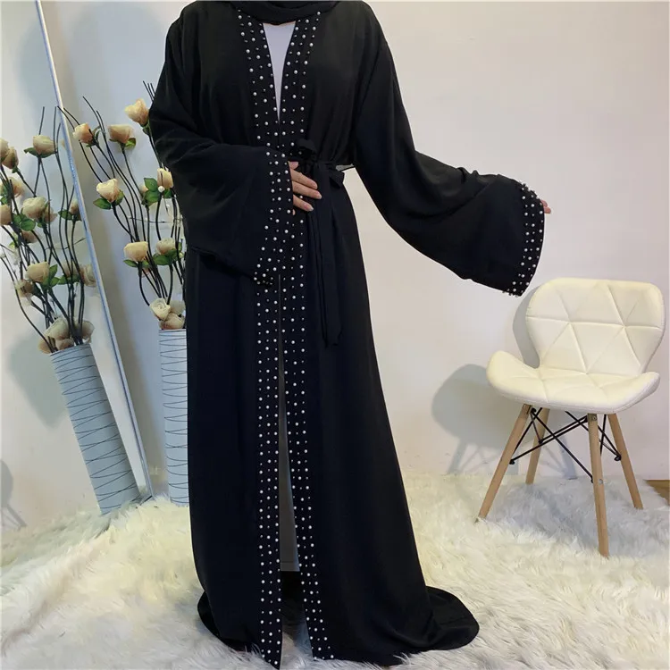 

GH-1838 Pure Color Nail Beads Design Dubai Elegant Open Abaya Islamic Women Clothes Dresses Muslim