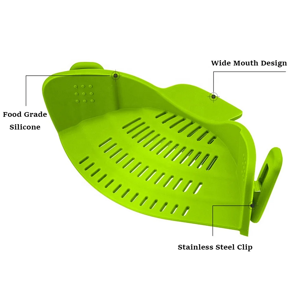 
Food Grade Kitchen Silicone Clip On Pot Strainer 