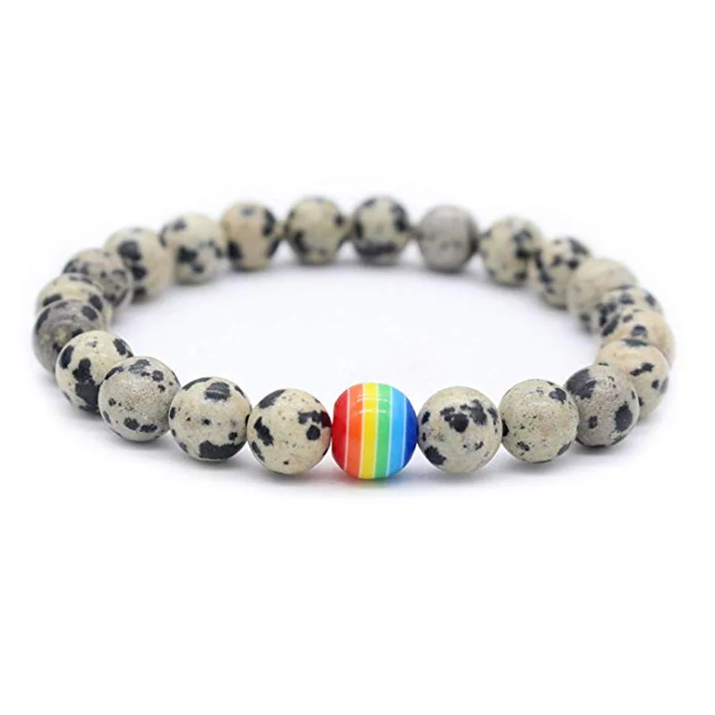 

Rainbow Bead Bracelet Stone Strand Couple Bracelets Male Female LGBT Gay Pride Bracelets Handmade Jewelry Accessories, Black