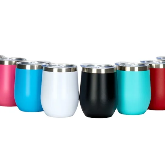 

12oz 350ml Egg shaped powder coated double wall stainless steel insulated coffee mug wine tumbler cup keep beer cold drinking