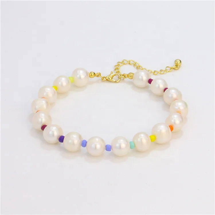 

BXY 2021 custom accessories jewelry charm 14k gold plated bangle beaded chain natural fresh water pearls bracelet women